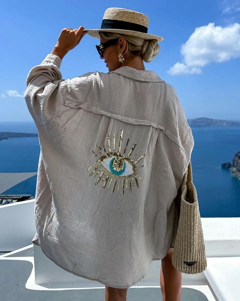 SERENA | Camicia Oversize Ricamata con Occhio Scintillante per Look Chic e Comfort Estivo