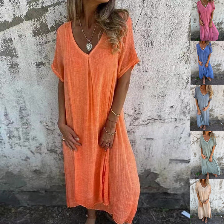 Naia™ – Vestido Ligero con Escote en V de Algodón y Lino